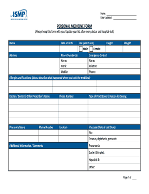 Personal Medicine Form