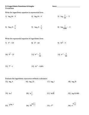 Logarithmic Functions Worksheet