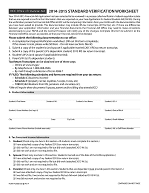 2014-2015 Financial Aid Verification Worksheet