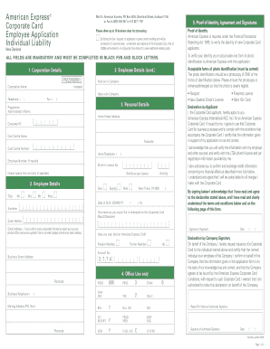 American Express Corporate Card Application