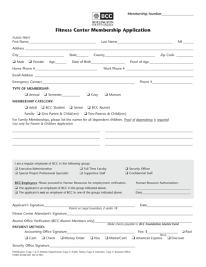 Fitness Center Membership Application