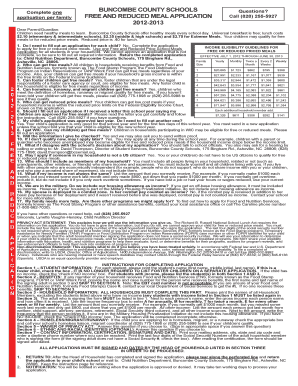 Buncombe County Schools Free and Reduced Meal Application