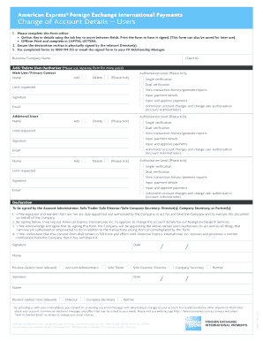 American Express Foreign Exchange Account Details Change Form