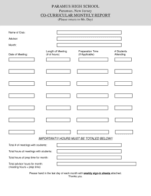 Paramus New Jersey CO-CURRICULAR MONTHLY REPORT