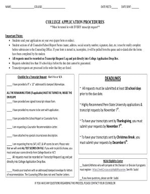 College Application Transcript Request Form