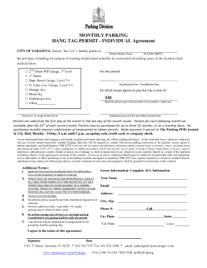 City of Sarasota Monthly Parking Hang Tag Permit Agreement