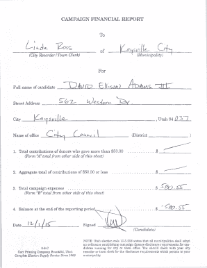 Utah Campaign Financial Report