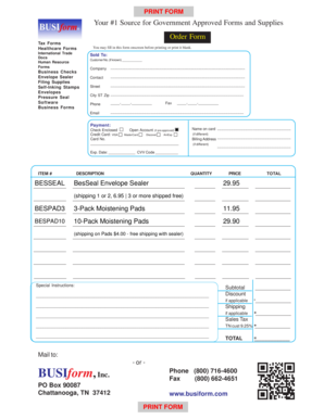 Order Form for Government Approved Forms and Supplies