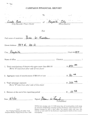 Utah Campaign Financial Report