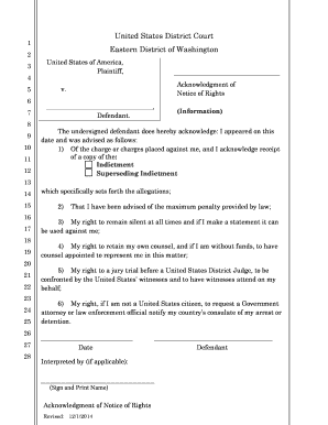 Acknowledgment of Notice of Rights