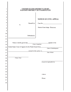 Notice of Civil Appeal