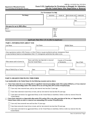 USCIS Form I-212 Application for Permission to Reapply for Admission