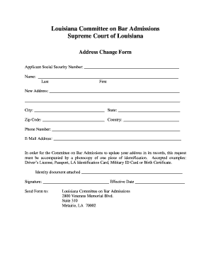 Louisiana Bar Admissions Address Change Form
