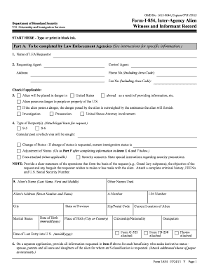Form I-854 Witness and Informant Record