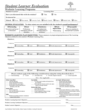 Student Learner Evaluation Form