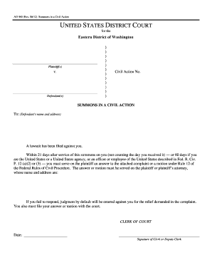 US Federal Civil Action Summons