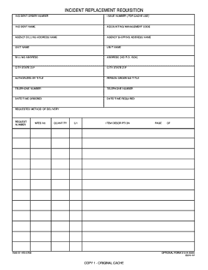 Incident Replacement Requisition Form