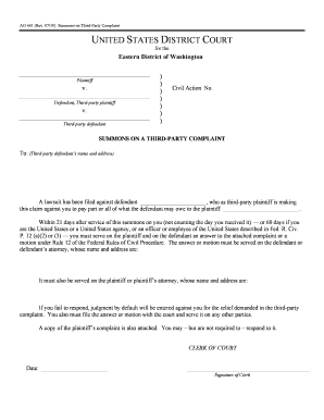 US Federal Summons on Third-Party Complaint