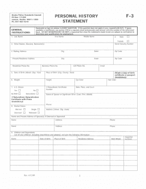 Alaska Personal History Statement F-3