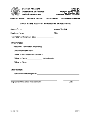 Arkansas Employee Termination or Retirement Notice