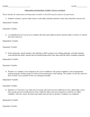 Independent and Dependent Variables Worksheet