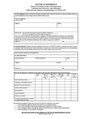 Letter of Reference for CSUSB Computer Science