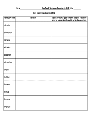 7th Grade Vocabulary Homework Assignment