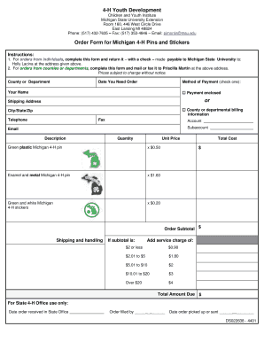 Michigan 4-H Pins and Stickers Order Form
