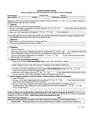 Student Health History Form