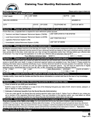 North Carolina Retirement Benefit Claim Form