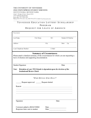 Tennessee Education Lottery Scholarship Leave of Absence Request