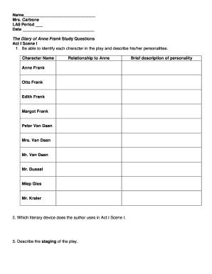 The Diary of Anne Frank Study Questions