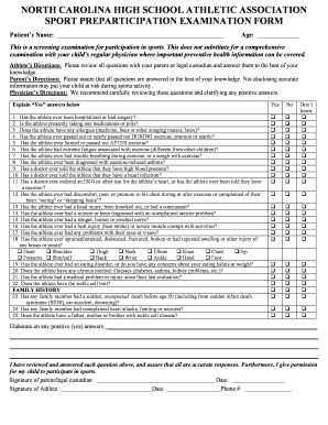 North Carolina High School Athletic Association Sport Preparticipation Examination Form