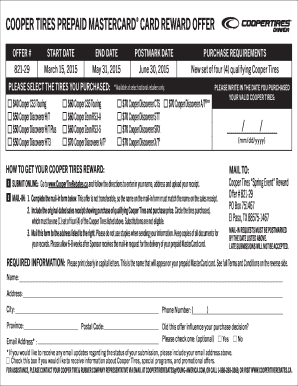 Cooper Tires Prepaid Mastercard Reward Offer
