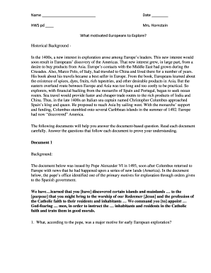 European Exploration Motivation Worksheet