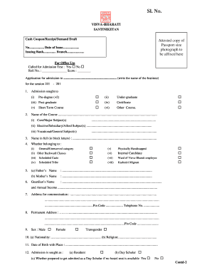 Visva-Bharati Admission Application Form