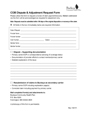 COB Dispute & Adjustment Request Form