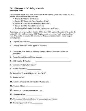 2012 AGC Safety Awards Participant Form