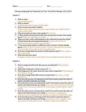 Chemistry Unit Test Study Guide