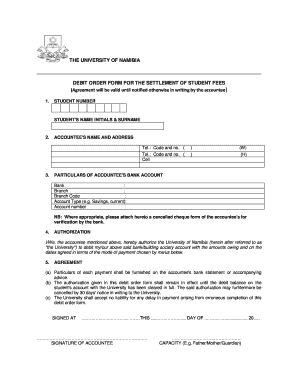 University of Namibia Debit Order Form