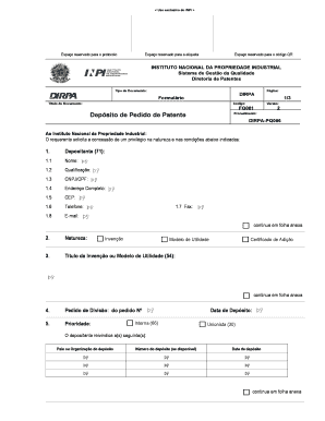 Formulário de Depósito de Pedido de Patente