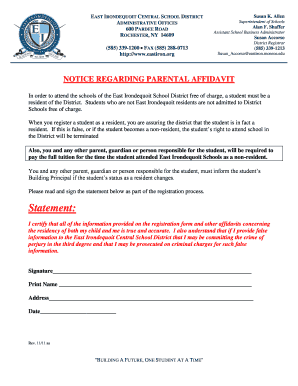 Parent Affidavit for School Residency