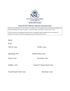 Fillable Online Mentor Mentee Matching Form Fax Email Print - pdfFiller