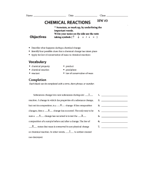Chemical Reactions Homework