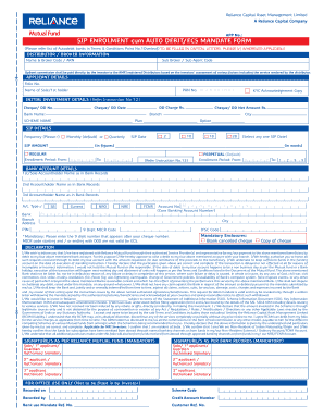 SIP Enrolment Auto Debit ECS Mandate Form