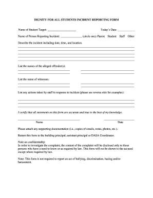 Dignity for All Students Incident Reporting Form