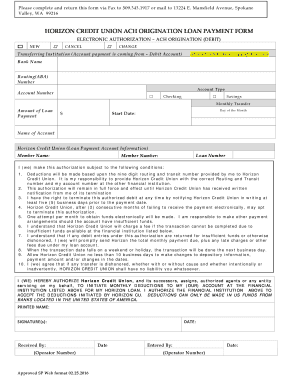 Horizon Credit Union ACH Loan Payment Form