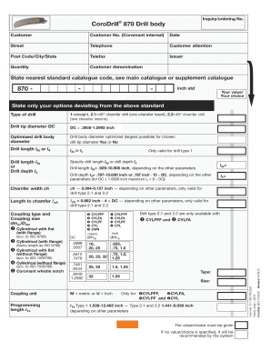 CoroDrill 870 Drill Body Order Form