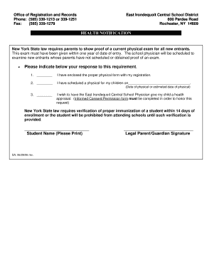 New York Health Notification Form