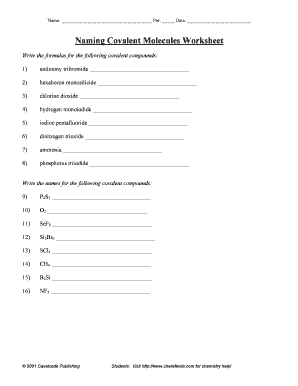 Naming Covalent Molecules Worksheet